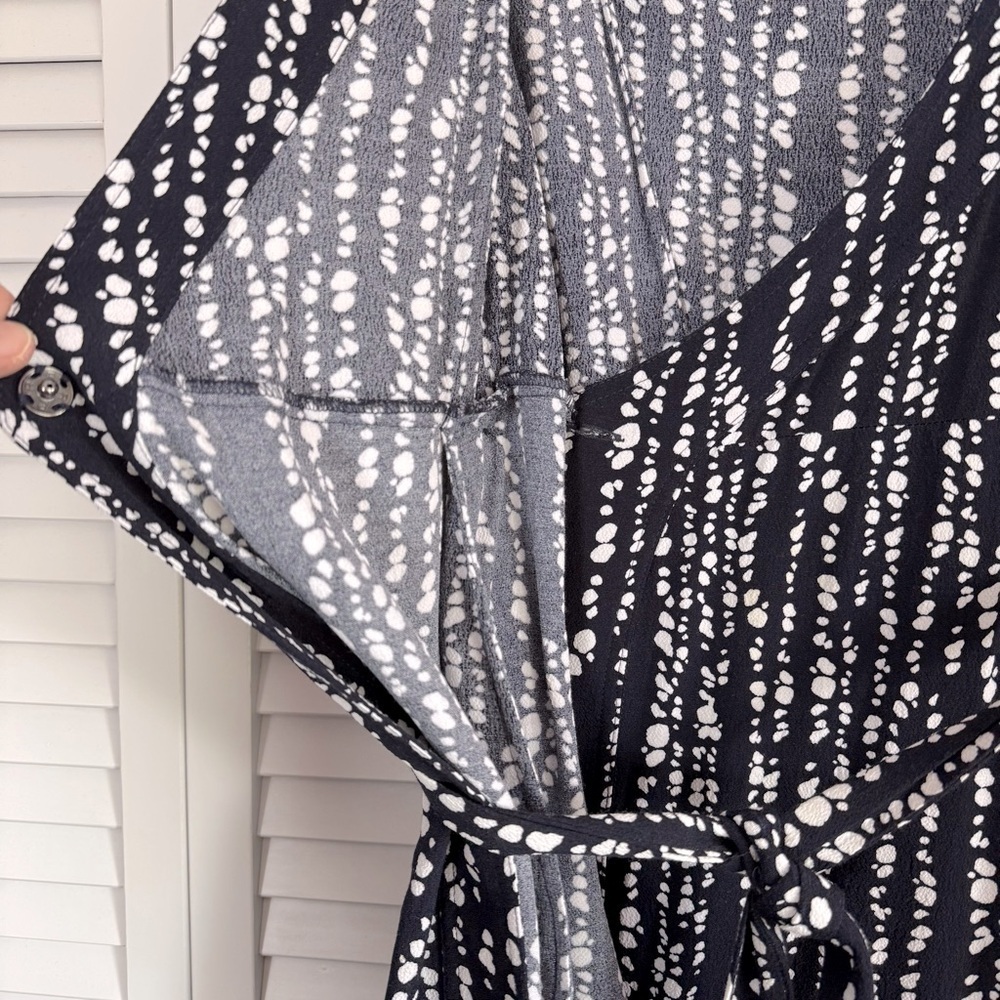 Whistles Savannah Print Wrap Dress Abstract Polka Dots Navy White Costal Size 10 - Picture 8 of 15